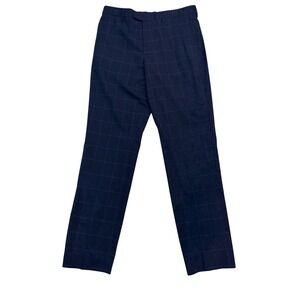 Banana Republic 34x34 Navy Blue Windowpane Slim Dress Pants Trousers Wool Cotton